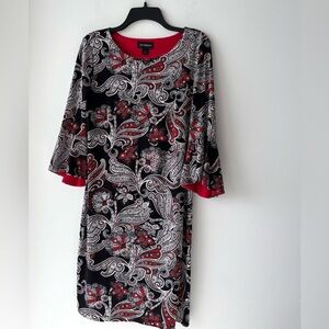 VTG Liz Claiborne Dress Paisley Embroidered Red Black Bell Sleeve Women 6 Office